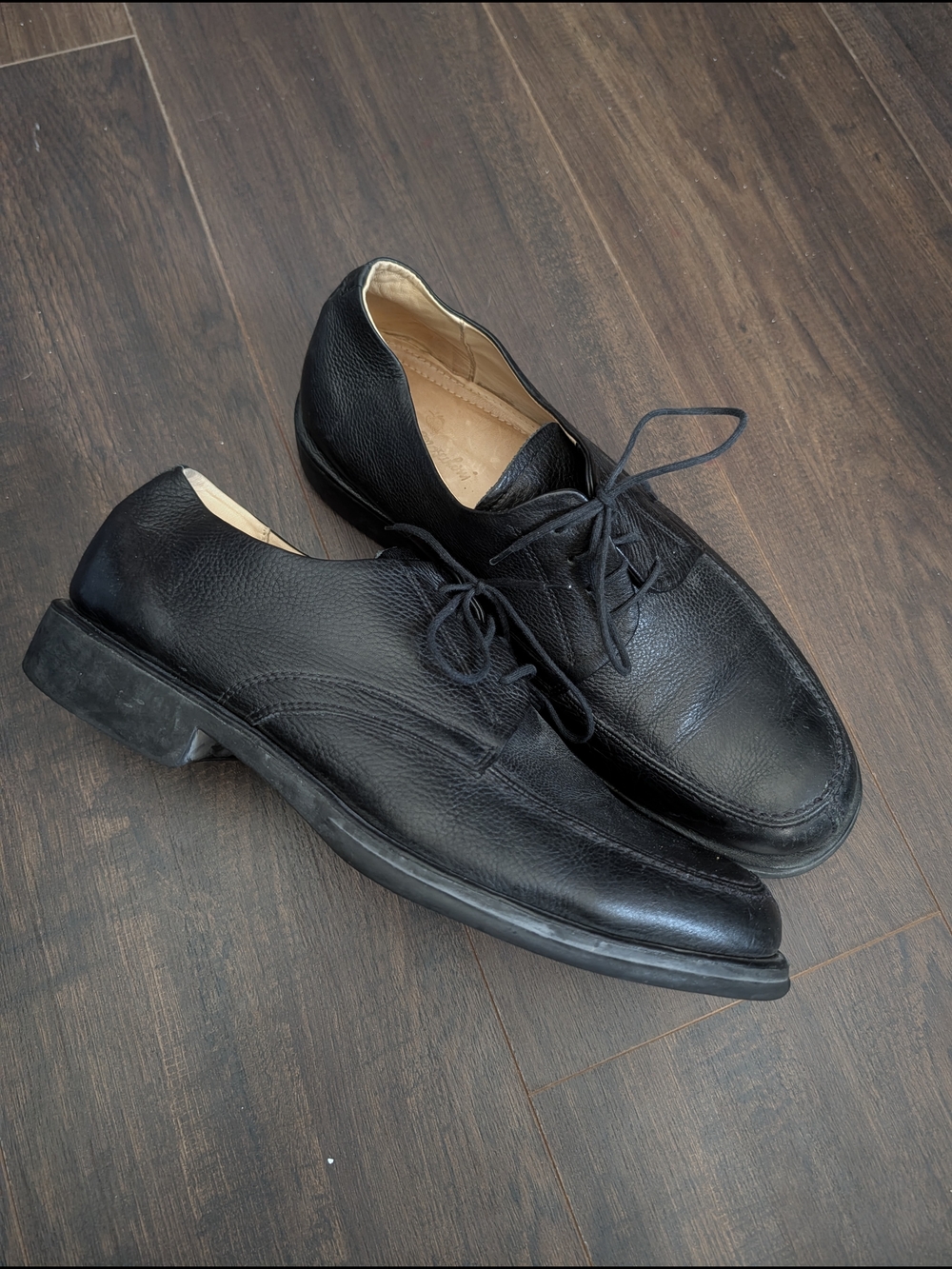 Sandro Moscoloni Vintage Black Pebbled Leather Chunky Derby Shoes